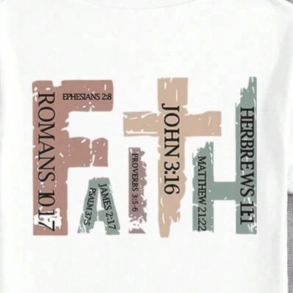 9 Piece Top and Clips Shirt Outfit Christian White Brown Green Print T-shirt - Picture 6 of 9